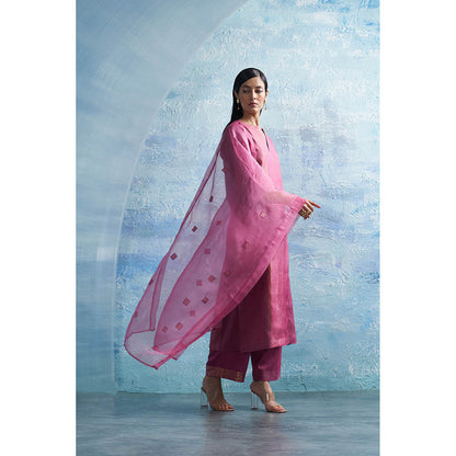 Charkhee Aura Grape Purple Kurta with Palazzo and Dupatta (Set of 3)