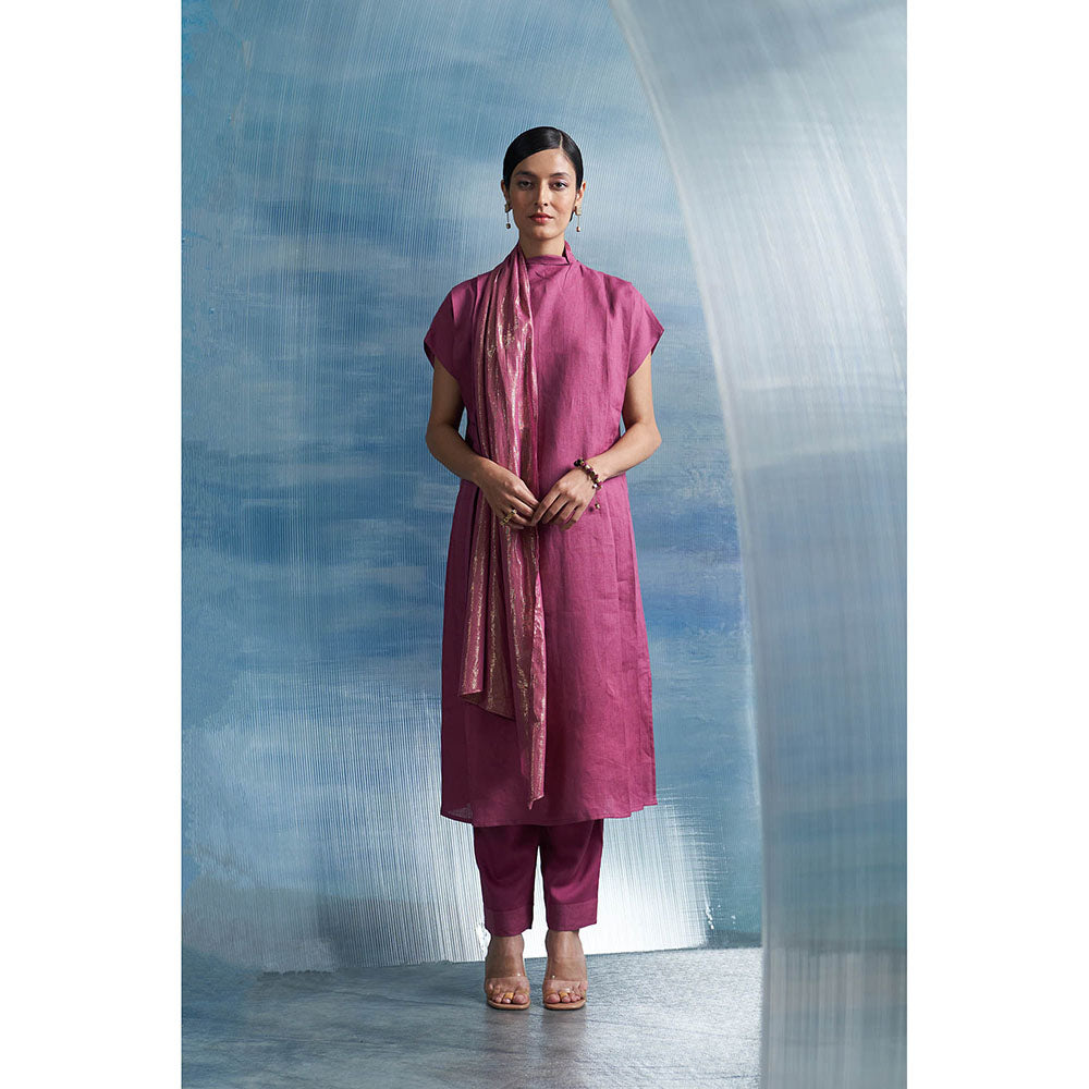 Charkhee Aura Grape Purple Drape Scarf Kurta with Pant (Set of 2)