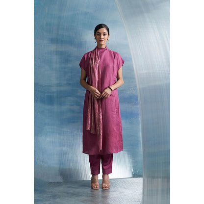 Charkhee Aura Grape Purple Drape Scarf Kurta with Pant (Set of 2)