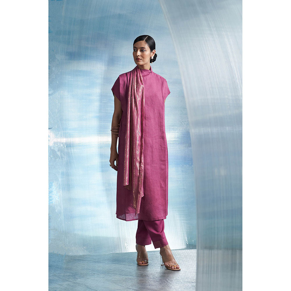 Charkhee Aura Grape Purple Drape Scarf Kurta with Pant (Set of 2)