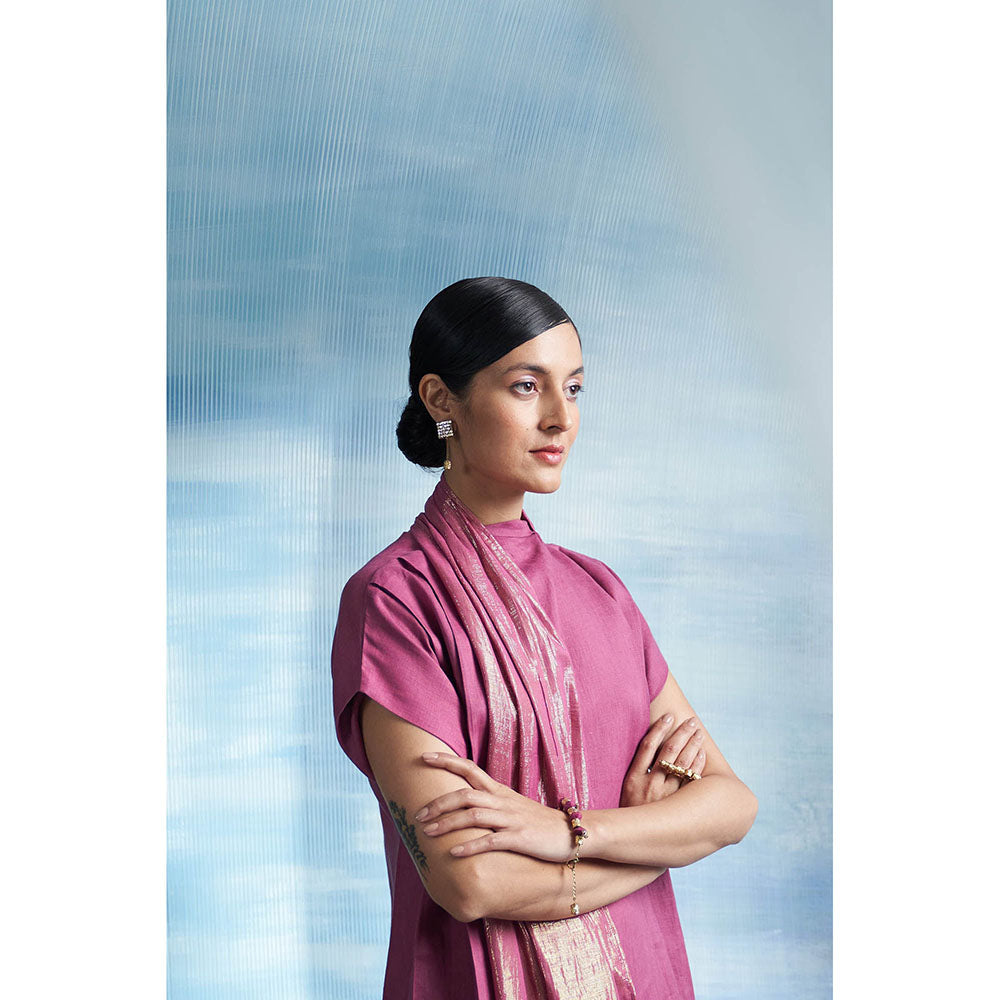 Charkhee Aura Grape Purple Drape Scarf Kurta with Pant (Set of 2)