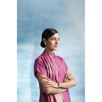 Charkhee Aura Grape Purple Drape Scarf Kurta with Pant (Set of 2)