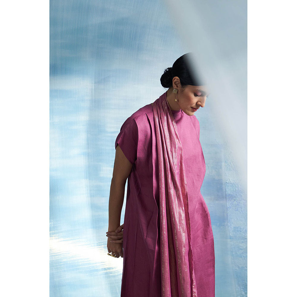 Charkhee Aura Grape Purple Drape Scarf Kurta with Pant (Set of 2)