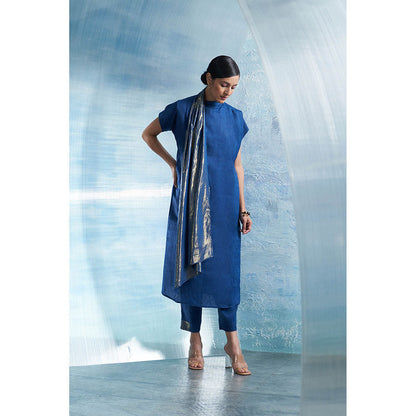 Charkhee Aura Royal Blue Drape Scarf Kurta with Pant (Set of 2)