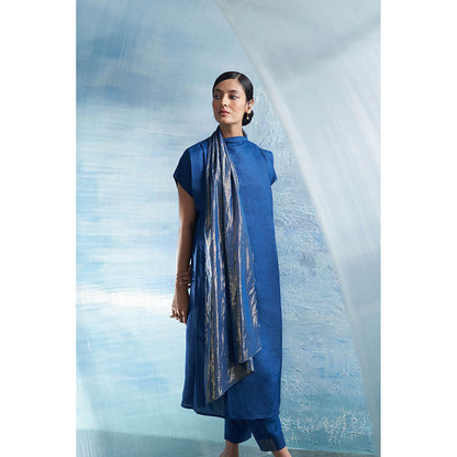 Charkhee Aura Royal Blue Drape Scarf Kurta with Pant (Set of 2)