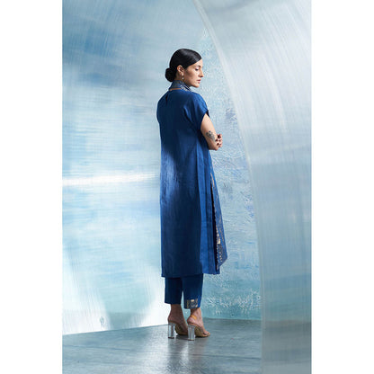 Charkhee Aura Royal Blue Drape Scarf Kurta with Pant (Set of 2)