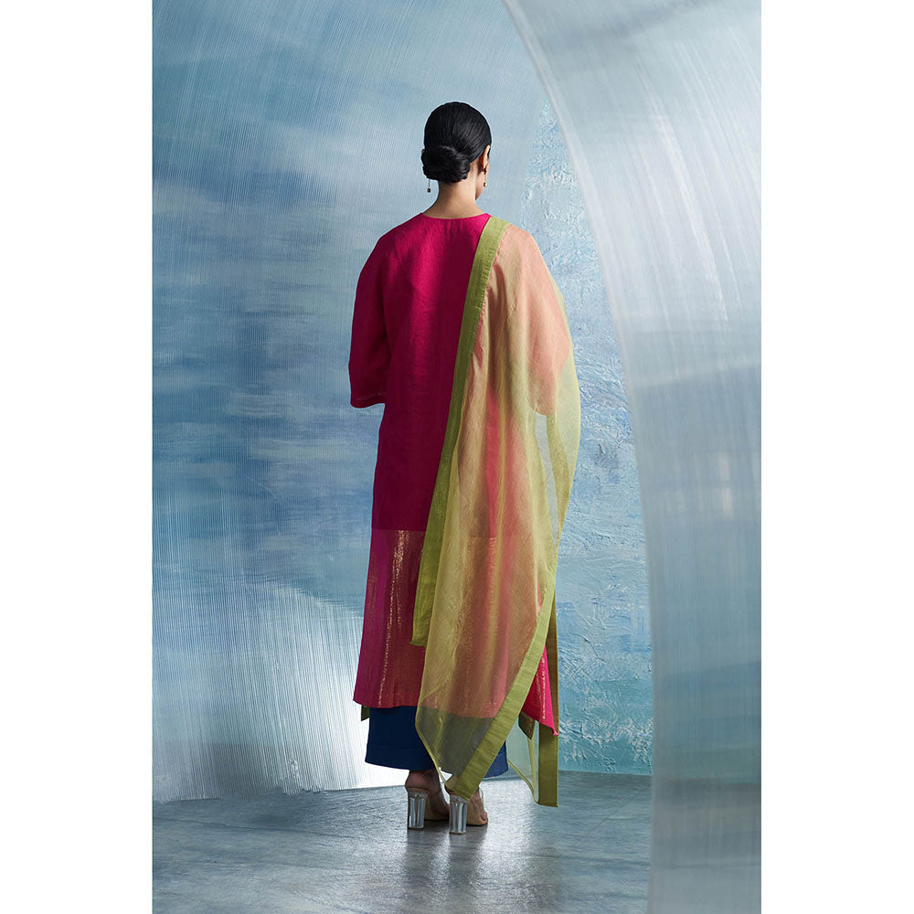 Charkhee Aura Asymmetric Pink Kurta with Palazzo and Dupatta (Set of 3)