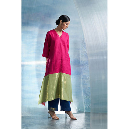 Charkhee Aura Asymmetric Pink Kurta with Palazzo and Dupatta (Set of 3)