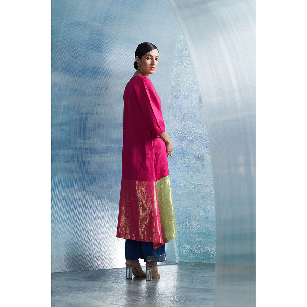 Charkhee Aura Asymmetric Pink Kurta with Palazzo and Dupatta (Set of 3)