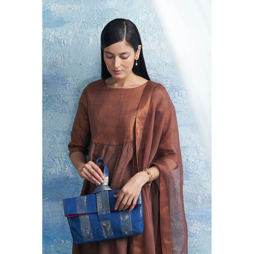 Charkhee Woody Brown Round Yoke Kurta with Palazzo and Dupatta (Set of 3)