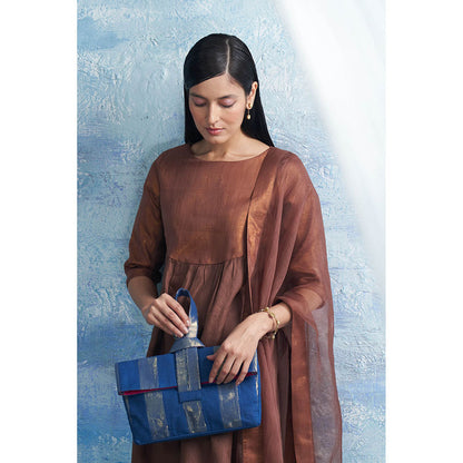Charkhee Woody Brown Round Yoke Kurta with Palazzo and Dupatta (Set of 3)
