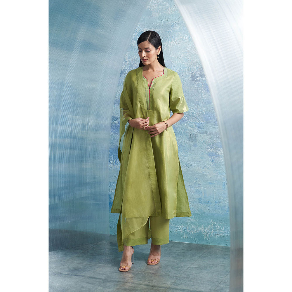 Charkhee Aura A-Line Green Kurta with Palazzo and Dupatta (Set of 3)