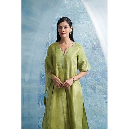 Charkhee Aura A-Line Green Kurta with Palazzo and Dupatta (Set of 3)