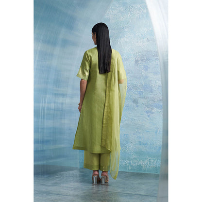 Charkhee Aura A-Line Green Kurta with Palazzo and Dupatta (Set of 3)
