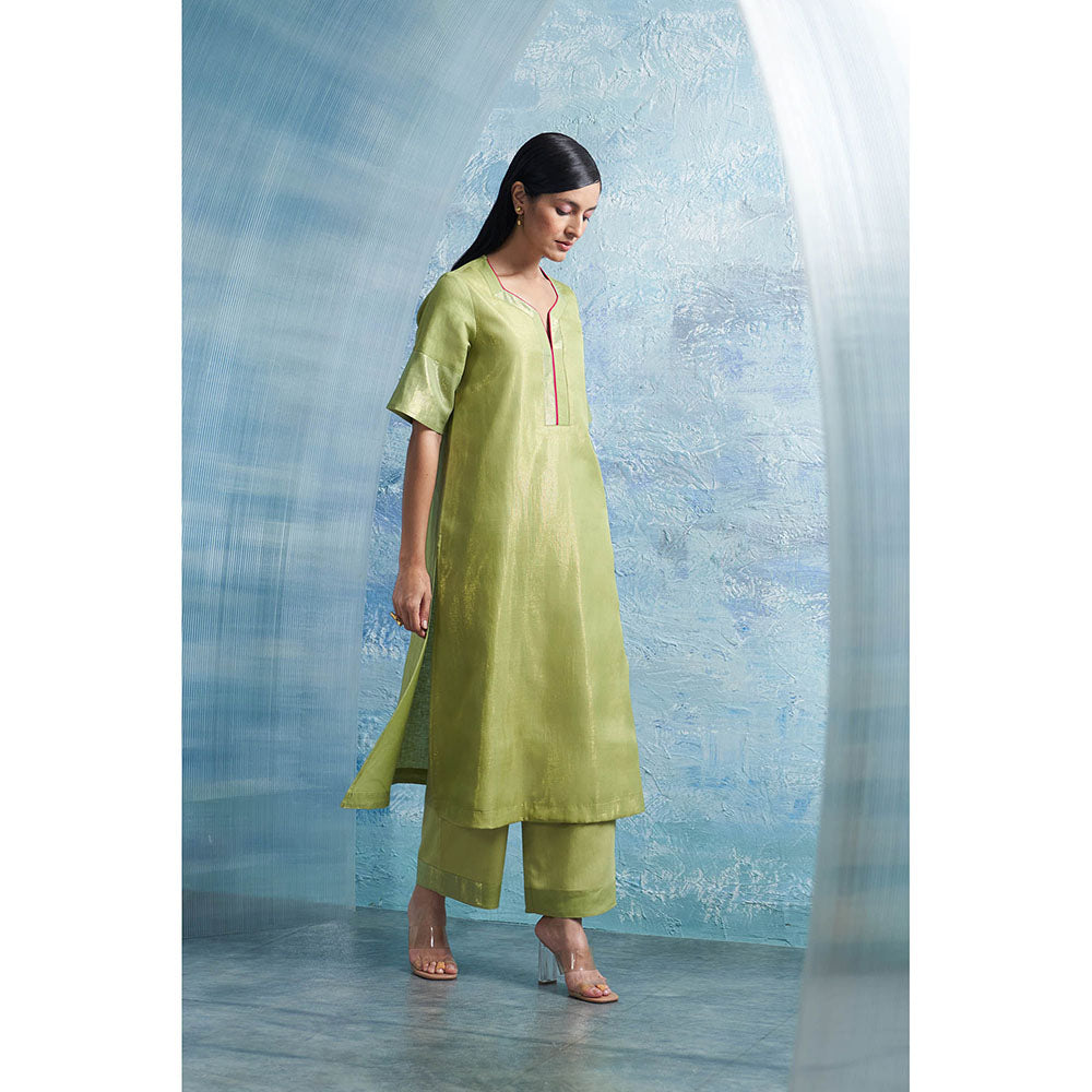 Charkhee Aura A-Line Green Kurta with Palazzo and Dupatta (Set of 3)