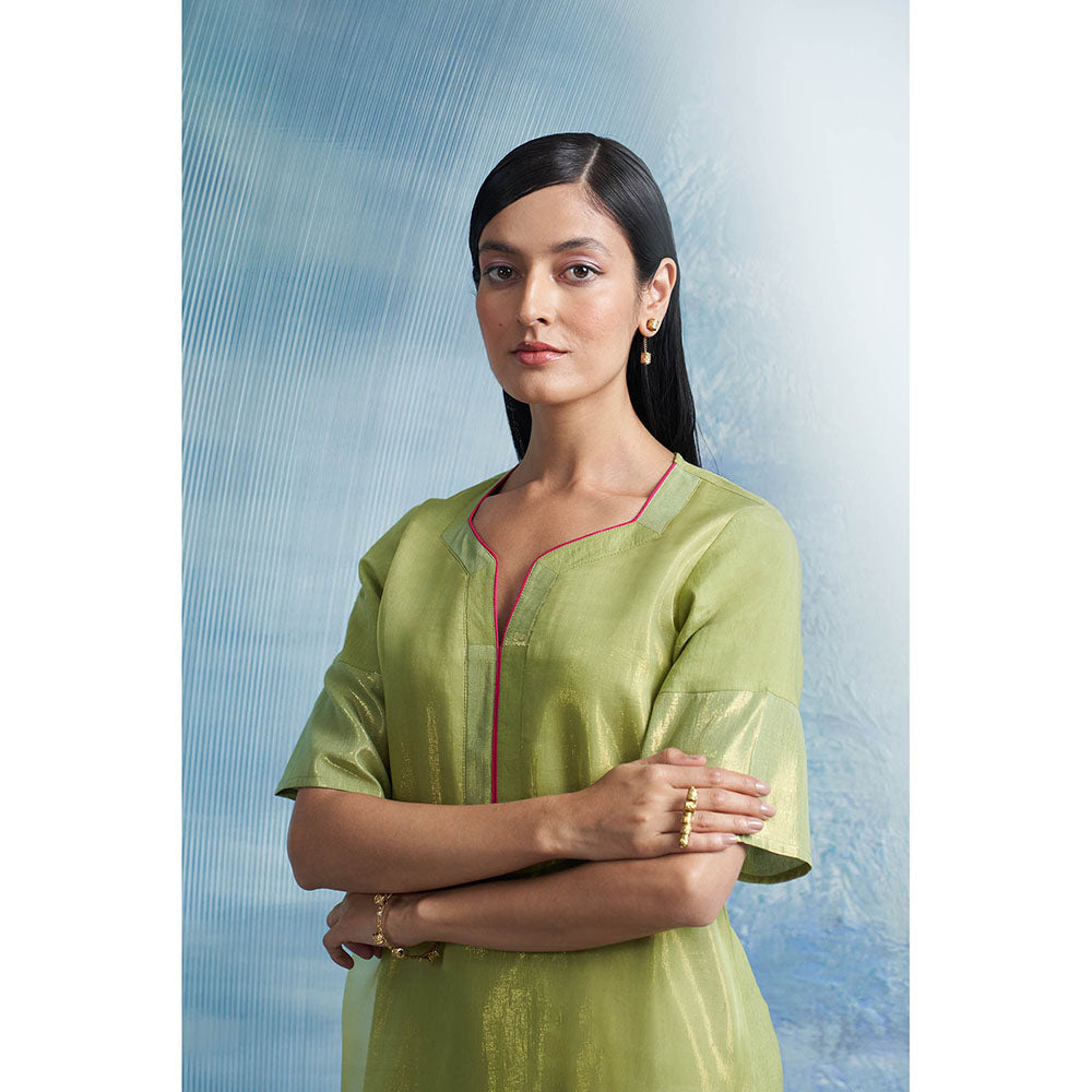 Charkhee Aura A-Line Green Kurta with Palazzo and Dupatta (Set of 3)