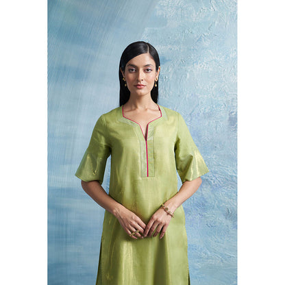 Charkhee Aura A-Line Green Kurta with Palazzo and Dupatta (Set of 3)