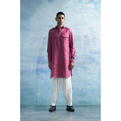 Charkhee Aura Grape Pink Linen Pathani Kurta with Pant (Set of 2)