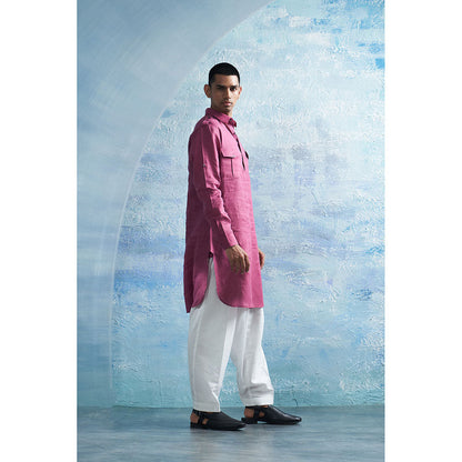 Charkhee Aura Grape Pink Linen Pathani Kurta with Pant (Set of 2)