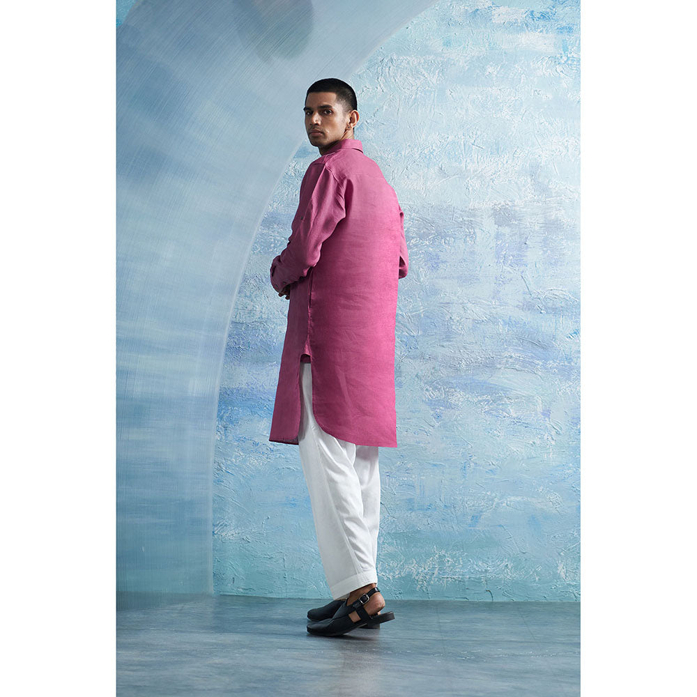 Charkhee Aura Grape Pink Linen Pathani Kurta with Pant (Set of 2)