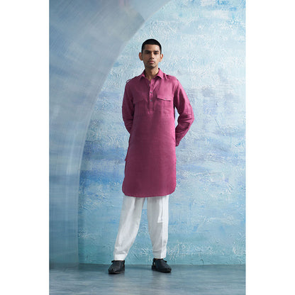 Charkhee Aura Grape Pink Linen Pathani Kurta with Pant (Set of 2)