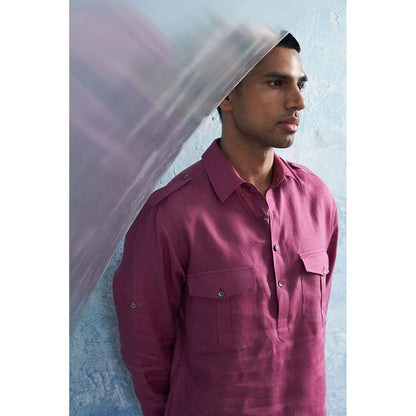 Charkhee Aura Grape Pink Linen Pathani Kurta with Pant (Set of 2)