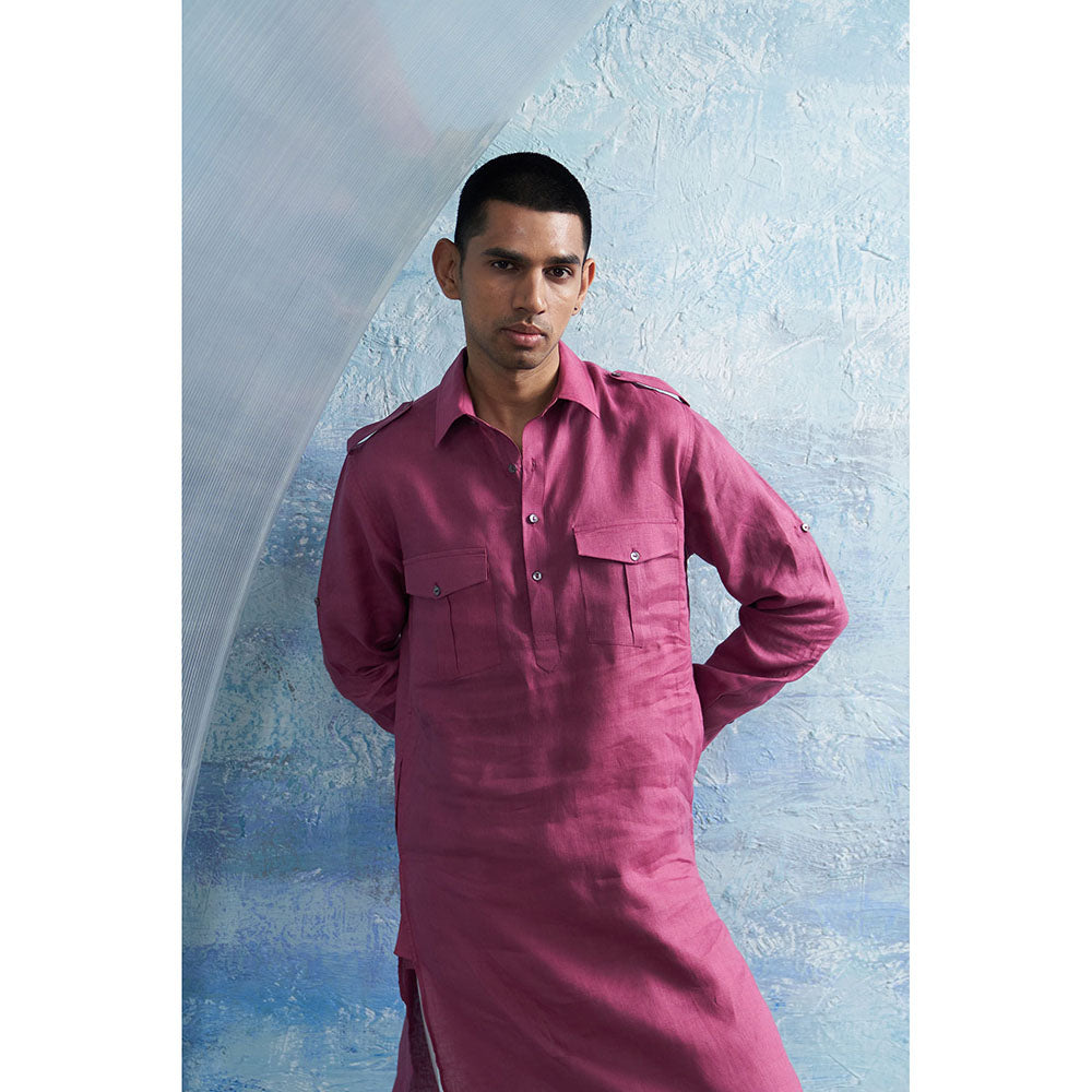 Charkhee Aura Grape Pink Linen Pathani Kurta with Pant (Set of 2)