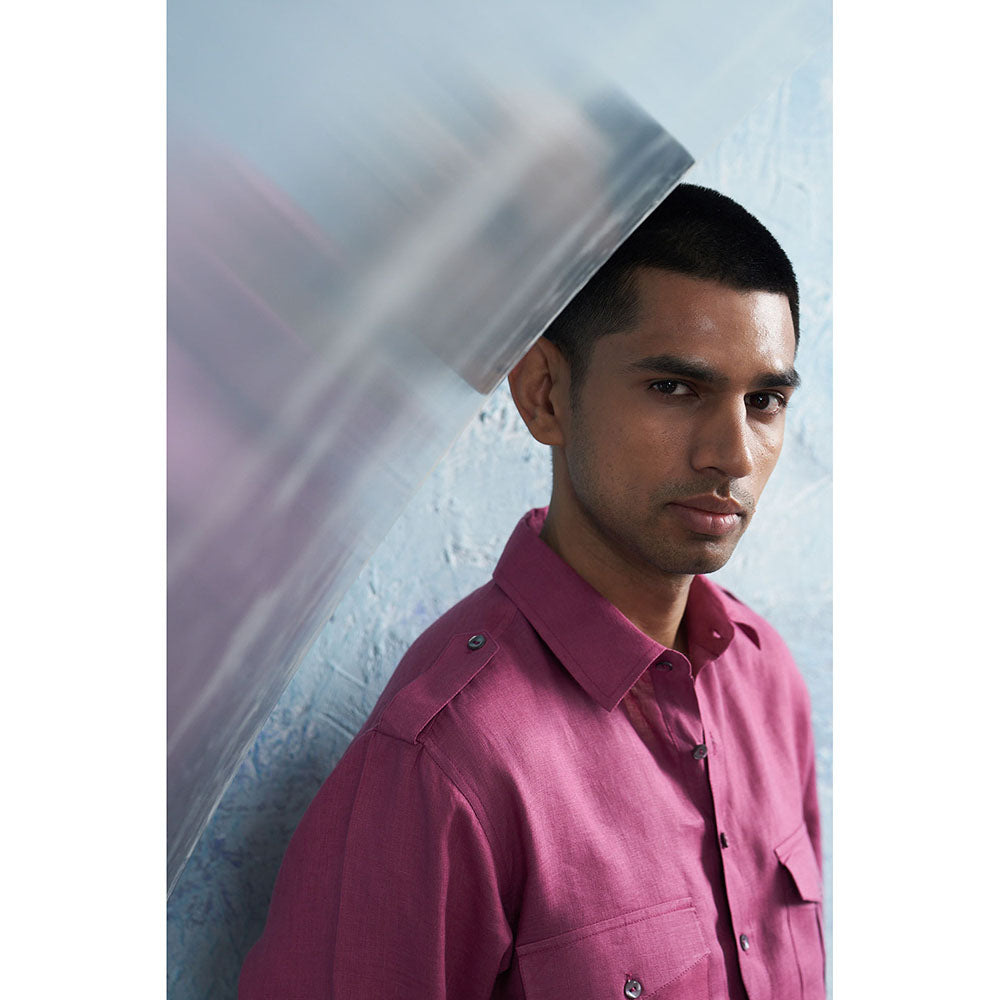 Charkhee Aura Grape Pink Linen Pathani Kurta with Pant (Set of 2)