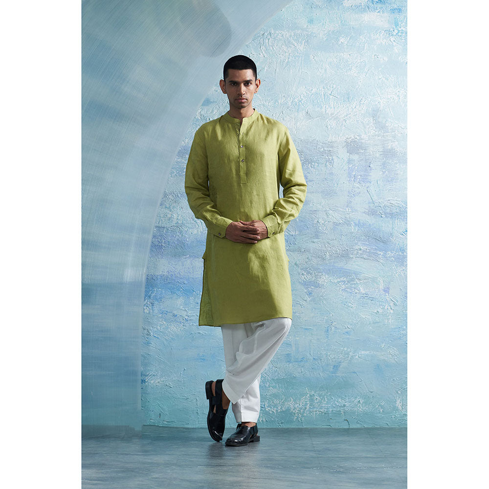 Charkhee Aura Sheen Green Straight Kurta with Pant (Set of 2)