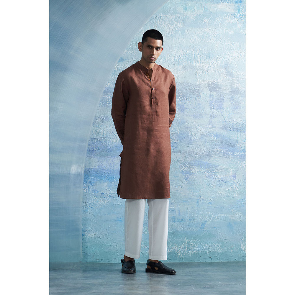 Charkhee Woody Brown Straight Kurta with Pant (Set of 2)