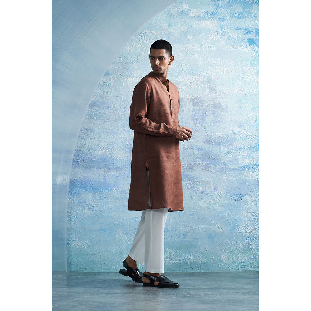 Charkhee Woody Brown Straight Kurta with Pant (Set of 2)