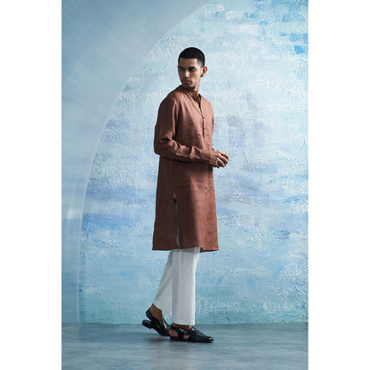 Charkhee Woody Brown Straight Kurta with Pant (Set of 2)