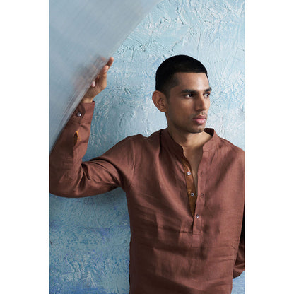 Charkhee Woody Brown Straight Kurta with Pant (Set of 2)