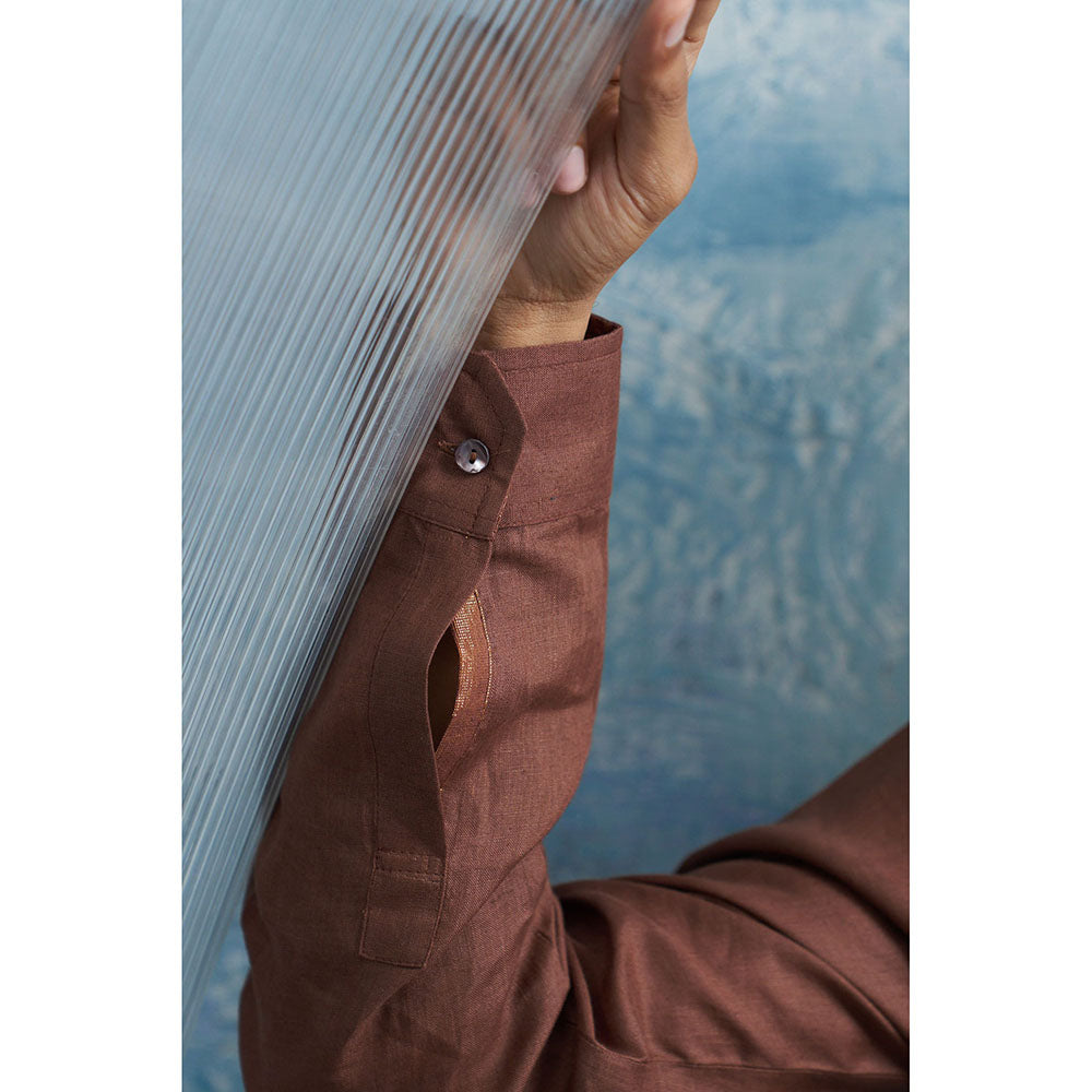 Charkhee Woody Brown Straight Kurta with Pant (Set of 2)