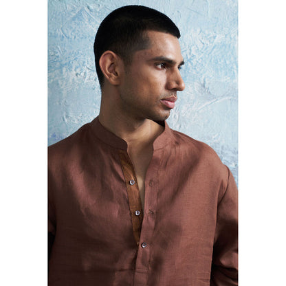 Charkhee Woody Brown Straight Kurta with Pant (Set of 2)