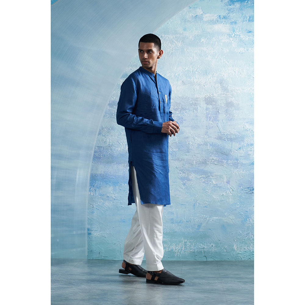 Charkhee Royal Blue Straight Kurta with Pant (Set of 2)