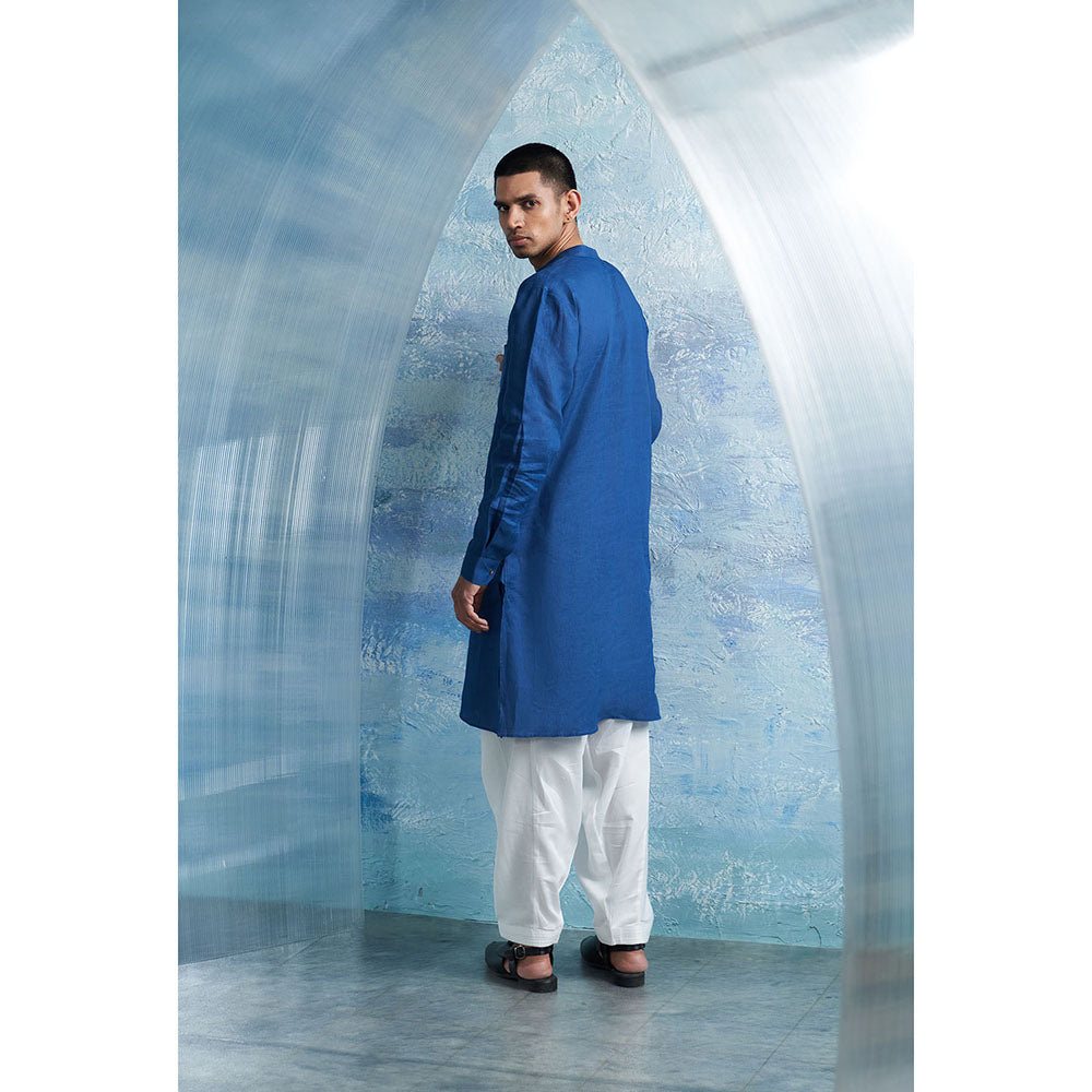 Charkhee Royal Blue Straight Kurta with Pant (Set of 2)