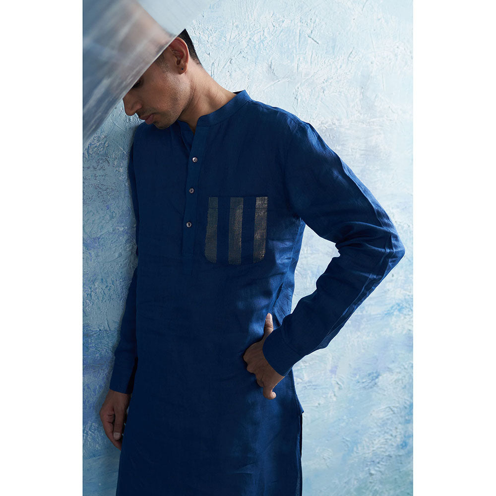 Charkhee Royal Blue Straight Kurta with Pant (Set of 2)