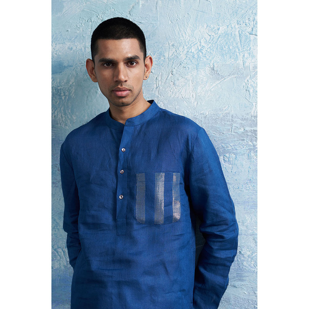 Charkhee Royal Blue Straight Kurta with Pant (Set of 2)