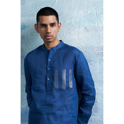 Charkhee Royal Blue Straight Kurta with Pant (Set of 2)