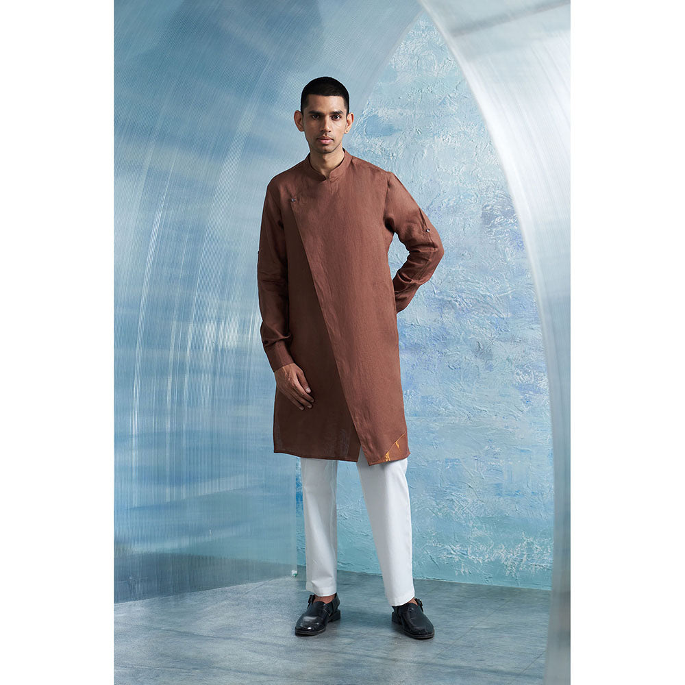 Charkhee Aura Woody Brown Slant Kurta with Pant (Set of 2)