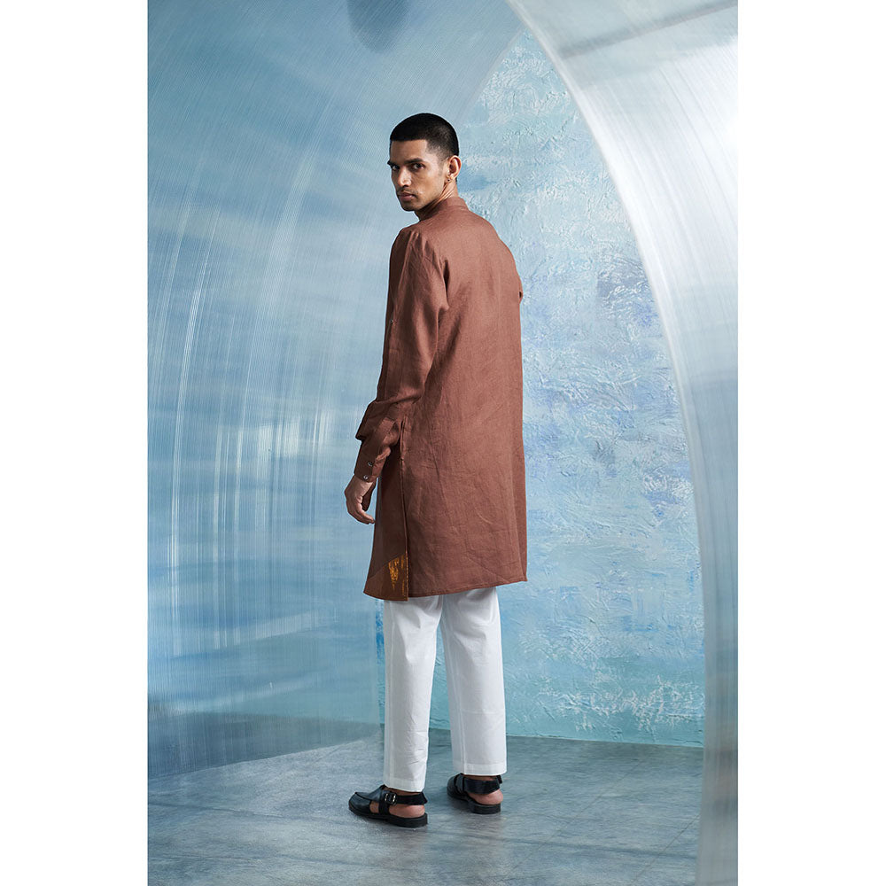 Charkhee Aura Woody Brown Slant Kurta with Pant (Set of 2)