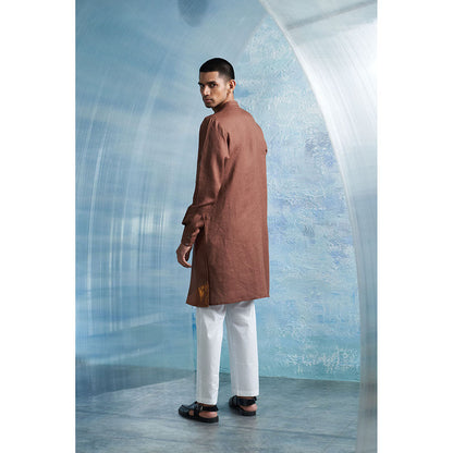 Charkhee Aura Woody Brown Slant Kurta with Pant (Set of 2)