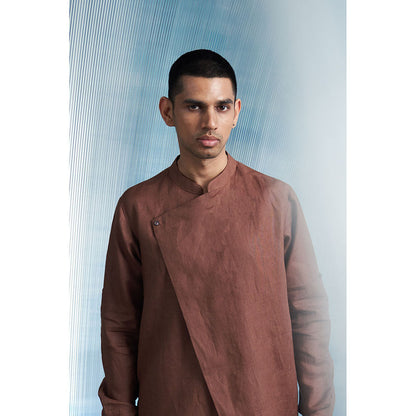 Charkhee Aura Woody Brown Slant Kurta with Pant (Set of 2)