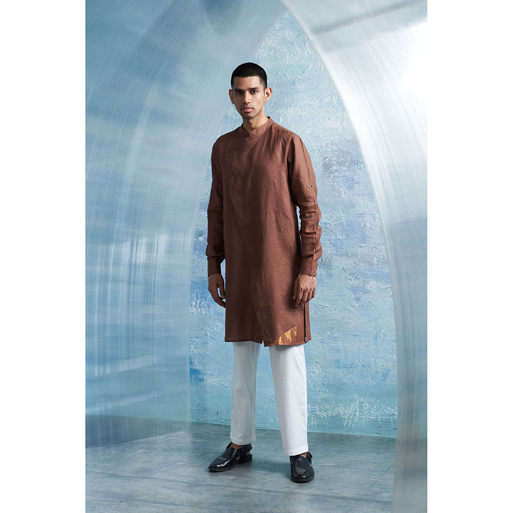 Charkhee Aura Woody Brown Slant Kurta with Pant (Set of 2)