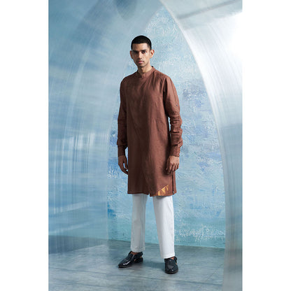Charkhee Aura Woody Brown Slant Kurta with Pant (Set of 2)
