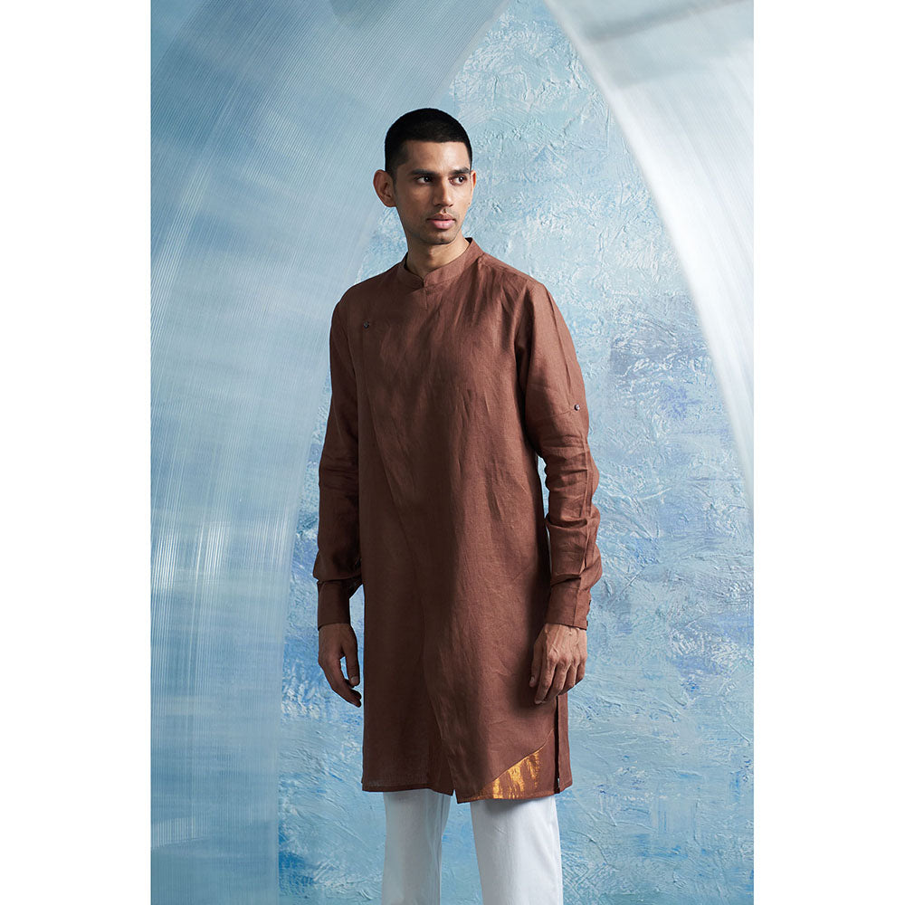 Charkhee Aura Woody Brown Slant Kurta with Pant (Set of 2)