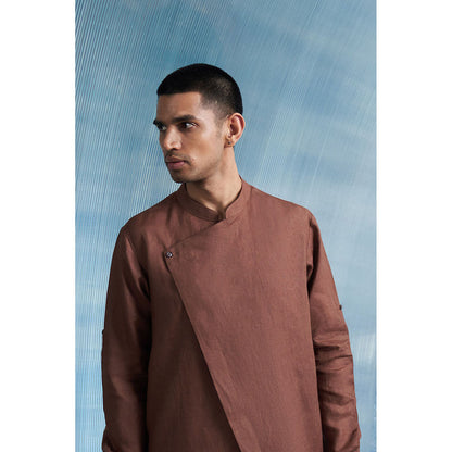 Charkhee Aura Woody Brown Slant Kurta with Pant (Set of 2)