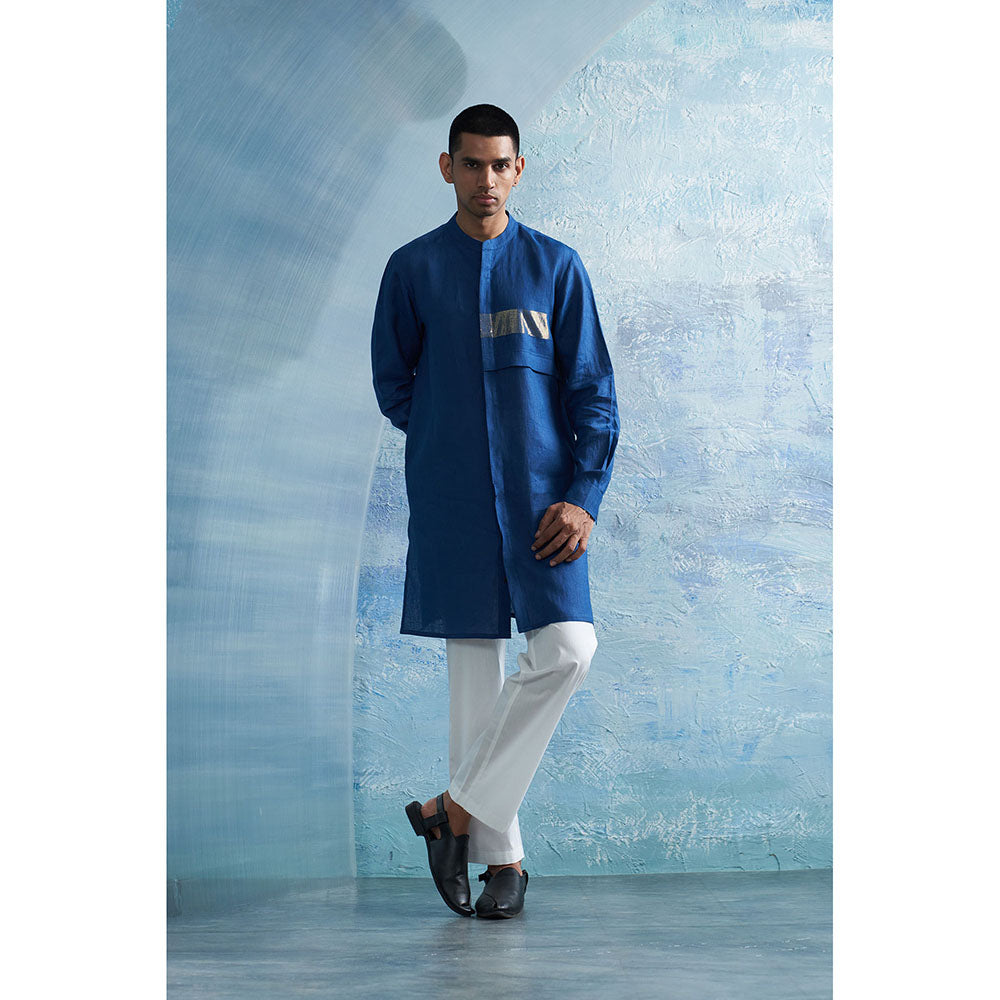 Charkhee Royal Blue Placket Kurta with Pant (Set of 2)