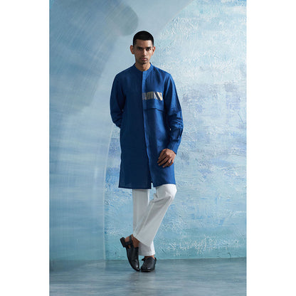Charkhee Royal Blue Placket Kurta with Pant (Set of 2)